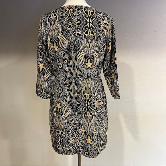 Tahari Black and Gold Mini Sheath Dress with 3/4 Sleeves - Picture 7 of 15